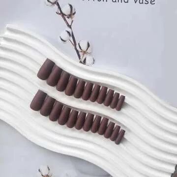KQueenest Matte Brown Press on Nails for Women - 24 Pcs