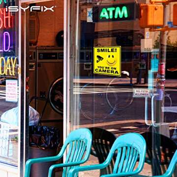 iSYFIX Smile You're on Camera Stickers for Business – 4 Pack 7x6 Inch – Self-Adhesive Vinyl Decal, Laminated for Ultimate UV Protection, Fade Resistance, Security Camera Sign for Home, Business, CCTV