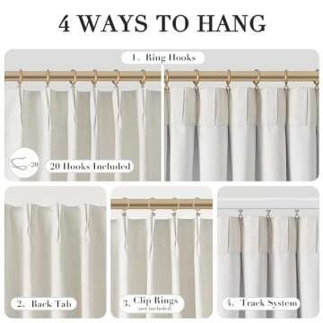 Joywell Cream Ivory Linen 100% Blackout Curtains 84 Inches Long,Pinch Pleated Back Tab Drapes with Hooks Light Blocking Thermal Insulated for Bedroom Living Room,W40 x L84,Natural Beige,2 Panels