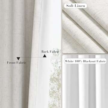 Joywell Cream Ivory Linen 100% Blackout Curtains 84 Inches Long,Pinch Pleated Back Tab Drapes with Hooks Light Blocking Thermal Insulated for Bedroom Living Room,W40 x L84,Natural Beige,2 Panels