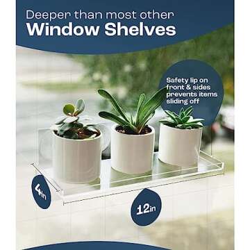 Urban Leaf Window Shelf for Plants, Window Sill Extender for Plants, Bathroom or Kitchen Acrylic Shelving, Declutter Your Spices, Herbs, Toiletries and Plants