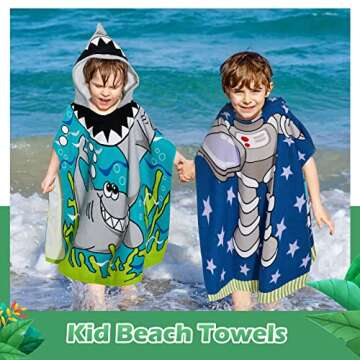 Cute 3 Pack Kids Hooded Bath Beach Towels for Ages 1-7