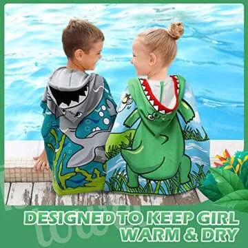Cute 3 Pack Kids Hooded Bath Beach Towels for Ages 1-7