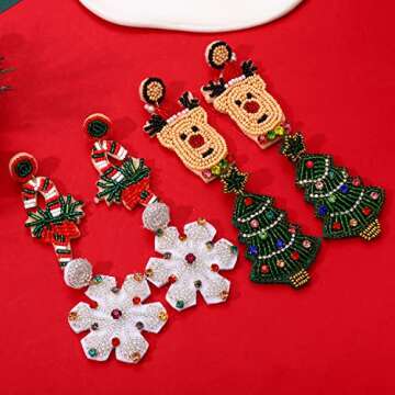 Festive 4 Pairs Christmas Earrings Handmade for Women