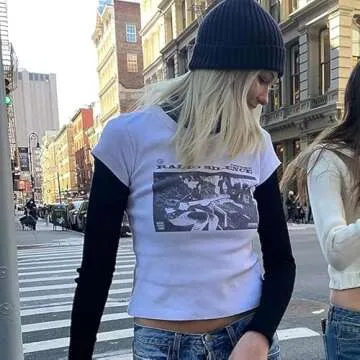 Meladyan Cute Letter Print Crop Tee - Stylish & Comfy