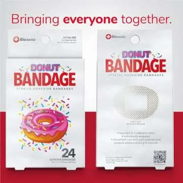 BioSwiss Bandages, Donut Shaped Self Adhesive Bandage, Latex Free Sterile Wound Care, Fun First Aid Kit Supplies for Kids, 24 Count