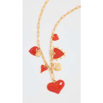 Elizabeth Cole Women's Mercedes Necklace with Heart Charms | Enamel Coating | Red
