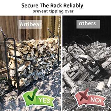 Artibear 4ft Outdoor Firewood Rack, Upgraded Adjustable Heavy Duty Logs Stand Stacker Holder for Fireplace - Metal Lumber Storage Carrier Organizer, Bright Black