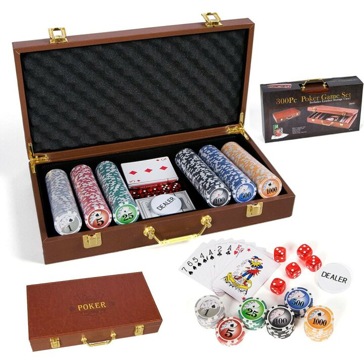 ZOOCEN 300PCS Poker Chips with Leather Case