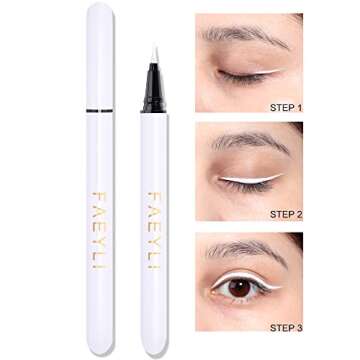 FAEYLI MAKEUP Ultra-Fine Felt-Tip or Microtip Liquid Eyeliner Pen White Waterproof Quick Drying Formula,021 Fl. Oz