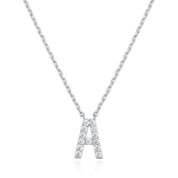 PAVOI 14K White Gold Plated Cubic Zirconia Initial Necklace | Letter Necklaces for Women | A Initial