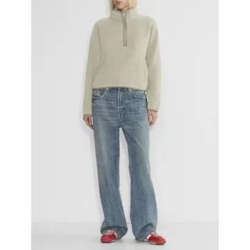 LASLULU Womens Half Zip Sherpa Pullover White Cropped Sweatshirts Faux Fur Fleece Jacket Cute Teen Girls Sweatshirt Fuzzy Sweaters Fall Winter Outfits 2024 (Ivory, Small)