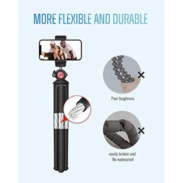 GooFoto Phone Tripod, Flexible Tripod for iPhone, Android Cell Phone and Camera, Bendable Mini Portable Holder for Video Recording/Vlogging/Selfie Black+Red
