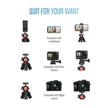 GooFoto Phone Tripod, Flexible Tripod for iPhone, Android Cell Phone and Camera, Bendable Mini Portable Holder for Video Recording/Vlogging/Selfie Black+Red