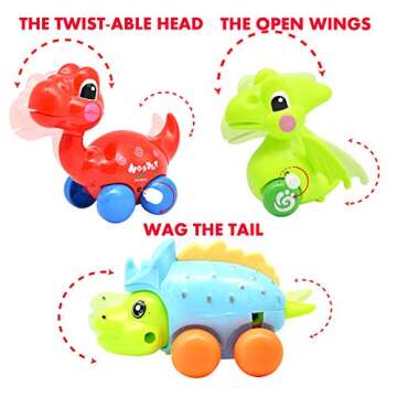DIDUBUY Dinosaur Toys for 3 4 5 6 Year Old Boys Girls, Easter Basket Stuffers, Stocking Stuffers for Kids, 6-Pack Dinosaur Cars Wind-up Toys for Kids Party Favors, Easter Birthday Gift - Random Color
