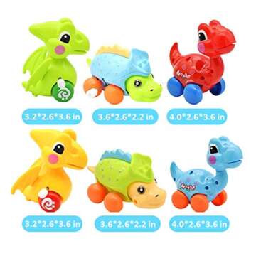 DIDUBUY Dinosaur Toys for 3 4 5 6 Year Old Boys Girls, Easter Basket Stuffers, Stocking Stuffers for Kids, 6-Pack Dinosaur Cars Wind-up Toys for Kids Party Favors, Easter Birthday Gift - Random Color