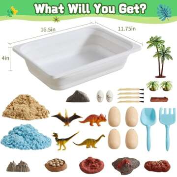 Beright Sensory Bin, Dinosaur Sensory Toys with 2 Colors Play Sand for Kids, Sensory Box with 4 Dino...
