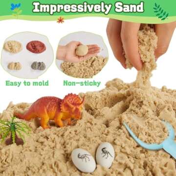 Beright Sensory Bin, Dinosaur Sensory Toys with 2 Colors Play Sand for Kids, Sensory Box with 4 Dinosaur Eggs Excavation dig kit, Perfectly Matched with Beright Sensory Table