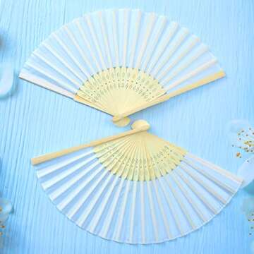 Aneco 18 Pieces White Handheld Fans Cloth Fans Bamboo Folding Fans for Wedding Decoration, Church Wedding Gifts, Party Favors, DIY Decoration