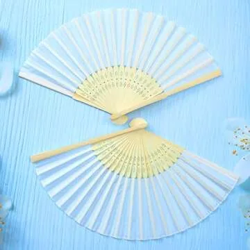 Aneco 18 Pieces White Handheld Fans Cloth Fans Bamboo Folding Fans for Wedding Decoration, Church Wedding Gifts, Party Favors, DIY Decoration