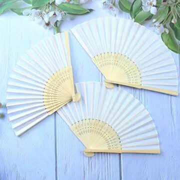 Aneco 18 Pieces White Handheld Fans Cloth Fans Bamboo Folding Fans for Wedding Decoration, Church Wedding Gifts, Party Favors, DIY Decoration