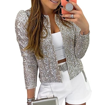 Trendy Cololura Sequin Open Front Jacket for Women