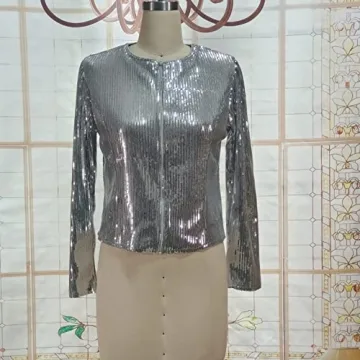 Trendy Cololura Sequin Open Front Jacket for Women