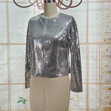 Trendy Cololura Sequin Open Front Jacket for Women