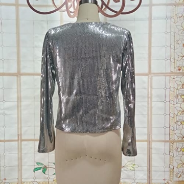 Trendy Cololura Sequin Open Front Jacket for Women