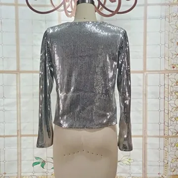 Trendy Cololura Sequin Open Front Jacket for Women