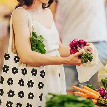 BeeGreen Black Plumeria Canvas Tote Bag with 2 Inner Pocket 12 oz Aesthetic Tote Bag Portable Washable for Women Grocery Shopping Gift Bag for Birthday Children's Day Mother's Day Teachers' Day