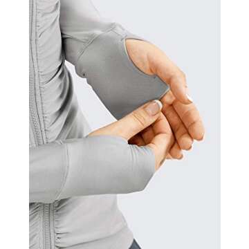 CRZ YOGA Women's UPF 50+ Long Sleeve Rash Guard Ruched - Zipper Front Hoodie Swimsuit Cover Ups Quick Dry Swim Shirts