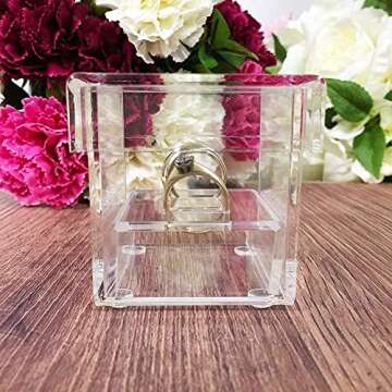 YAGELI AiLa Crystal Clear Ring Box Acrylic Ring Display Case For Gifts Wedding Without Flowers Jewelry Holder (Clear)