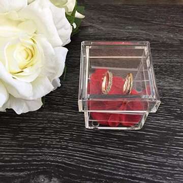 YAGELI AiLa Crystal Clear Ring Box Acrylic Ring Display Case For Gifts Wedding Without Flowers Jewelry Holder (Clear)
