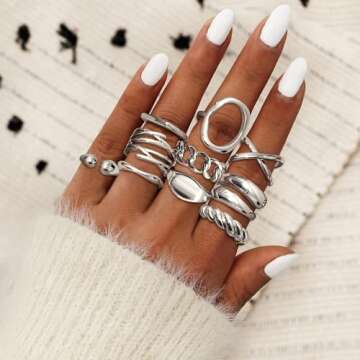 HAIAISO 16Pcs Silver Done Chunky Rings for Women 18K Gold Plated Open Braided Twisted Round Signet S...