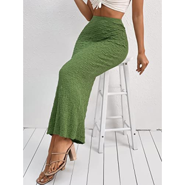 GORGLITTER Women's Bodycon Maxi Skirt in Lime Green