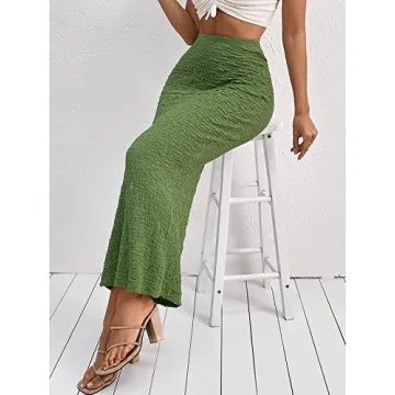 GORGLITTER Women's Bodycon Maxi Skirt in Lime Green