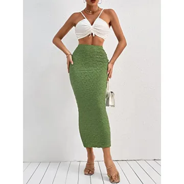 GORGLITTER Women's Bodycon Maxi Skirt in Lime Green