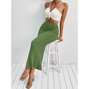GORGLITTER Women's Bodycon Maxi Skirt in Lime Green