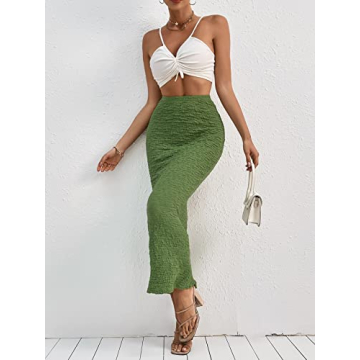 GORGLITTER Women's Bodycon Maxi Skirt in Lime Green