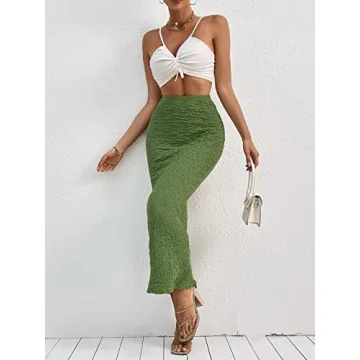 GORGLITTER Women's Bodycon Maxi Skirt in Lime Green