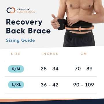 Copper Compression Lower Back Lumbar Support Brace, 1 Guaranteed Highest Copper Content, Great for All Activities! Infused Fit Wrap/Belt, Wear Anywhere! (Waist 39" - 50")