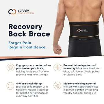 Copper Compression Lower Back Lumbar Support Brace, 1 Guaranteed Highest Copper Content, Great for All Activities! Infused Fit Wrap/Belt, Wear Anywhere! (Waist 39" - 50")