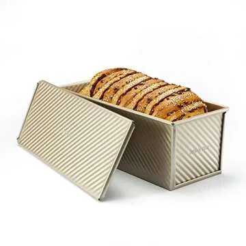 Monfish Large Loaf Pan w Lid Pullman Bread Pan 2.2lb dough Aluminized Steel Commercial Grade Non Stick Loaf Baking Pan