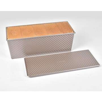 Monfish Large Loaf Pan w Lid Pullman Bread Pan 2.2lb dough Aluminized Steel Commercial Grade Non Stick Loaf Baking Pan