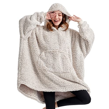 HORIMOTE HOME Cozy Sherpa Wearable Snuggle Blanket Hoodie for Adults Women Men Kids Gift Idea, Super...