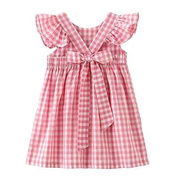 Zanie Kids Gingham Toddler Dress Bowknot Easter Dress Baby Girl Summer Playwear Outfits Plaid Pink 2...