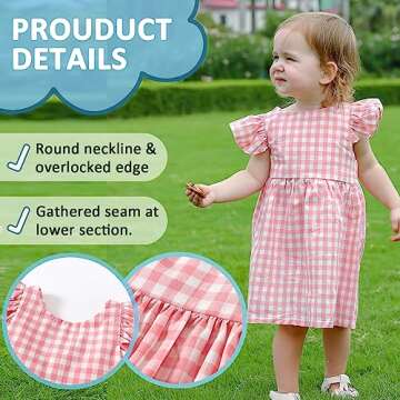 Zanie Kids Gingham Toddler Dress Bowknot Easter Dress Baby Girl Summer Playwear Outfits Plaid Pink 2 3T