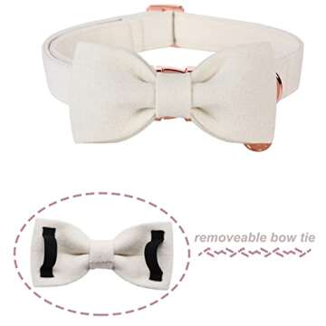 DOGWONG Cotton Dog Collar with Bow, White Pet Collar Wedding Dog Collar Durable Adjustable Dog Colla...