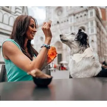 DOGWONG Cotton Dog Collar with Bow, White Pet Collar Wedding Dog Collar Durable Adjustable Dog Collar for Small Medium Large Dogs